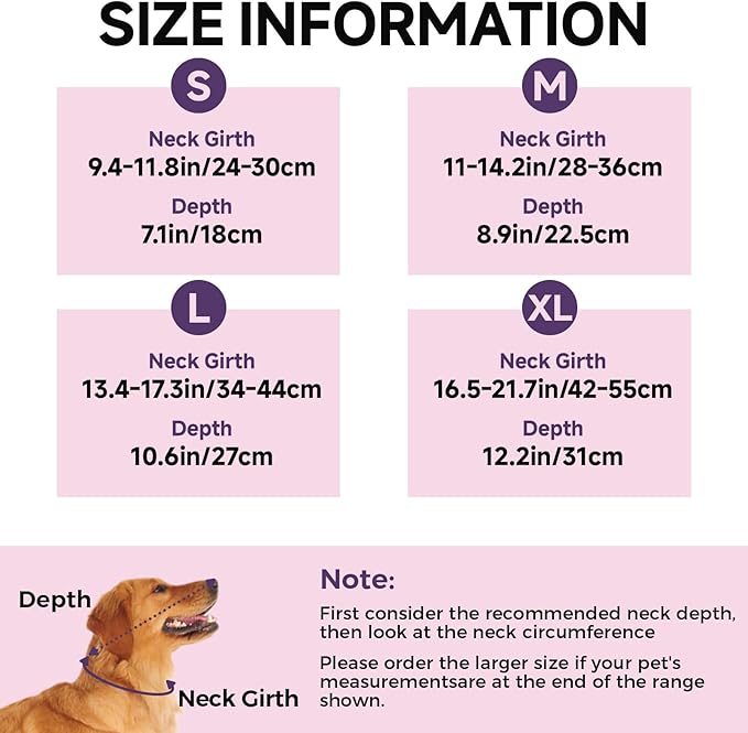 Dog Cone Collar XL, Soft Cones for Large Medium Small Dogs,Adjustable Dog Cone Alternative to Stop Licking, Comfy Elizabethan Collar for After Surgery Wound Healing & Hot Spots Purple
