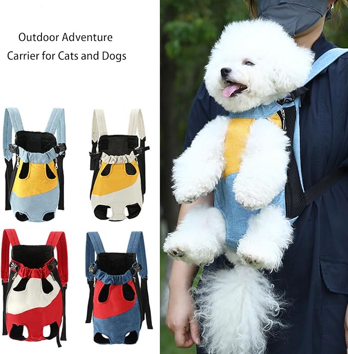Lightweight Pet Backpack Carrier for Small Dogs & Cats - Easy-Fit Adjustable Straps, Basic Legs-Out Design, Durable for Daily Use (Fits Pets Under 15lb) (Red-White Color-Blocked, Small)