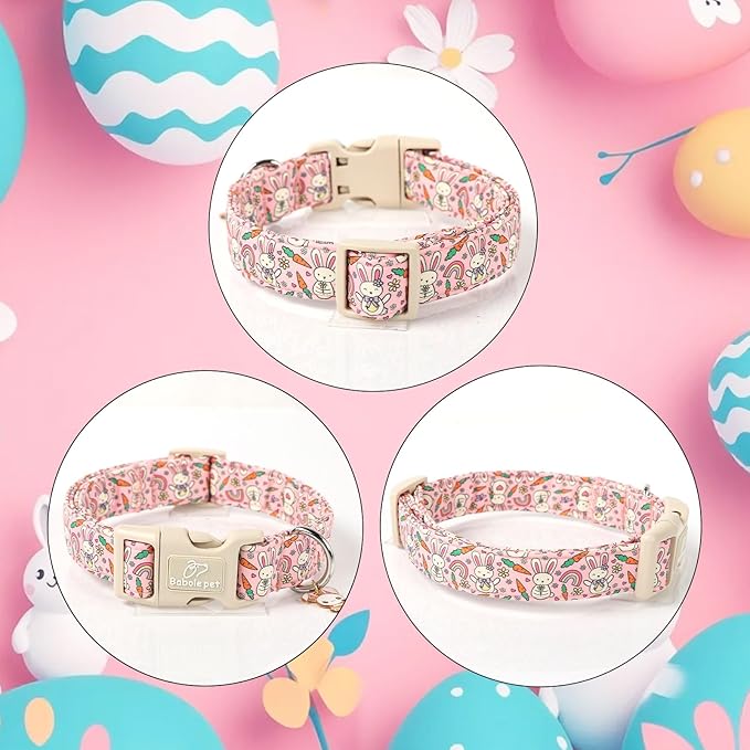 Easter Dog Collar for Large Dogs - Pink Girly Bunny Dog Collars, Cute Girl Dogs Easter Collar, Adjustable Female Spring Holiday Pet Collars with Quick Release Buckle XL