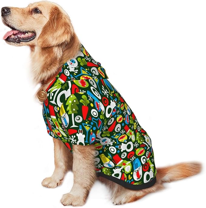 Christmas Green Monster Hoodie,Christmas Cosplay Dog Clothes with Pocket and Hat Winter Clothes Sweaters XXX-Large