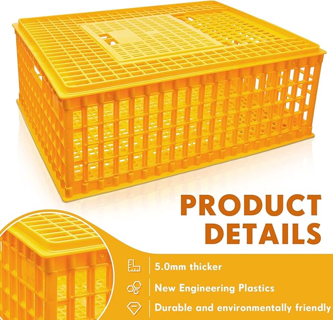 Sintuff 2-Piece Poultry Carrier - Plastic Chicken Transport Cage, 29.5 x 21.7 x 11.6 Inch