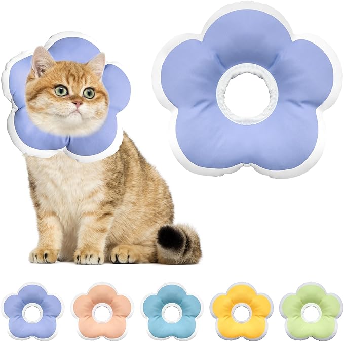 Cat Cone Collar Soft, Waterproof Cats Cones to Stop Licking After Surgery, Adjustable Soft Elizabeth Cats Collars for Wound Healing, Flower Shape Cat Recovery Collar (Purple, Small)