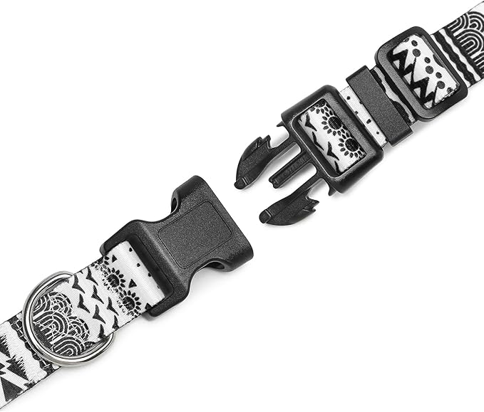 Mercano Adjustable Dog Collar - Special Design Patterns, Soft Nylon Comfortable Sturdy Pet Collar for Small Medium Large Dogs (S, Black White B)