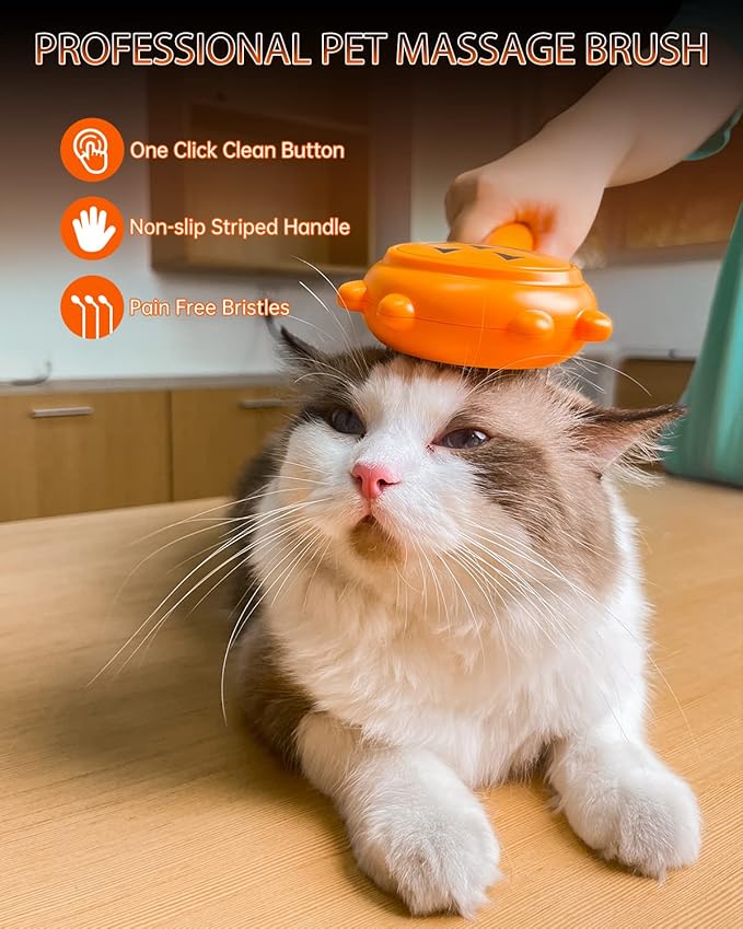Self-Cleaning Dog & Cat Slicker Brush, Skin Friendly Deshedding Grooming Tool for Long or Short Haired Dogs Cats Rabbits, Dog Shedding Brush with Release Button - Pumpkin