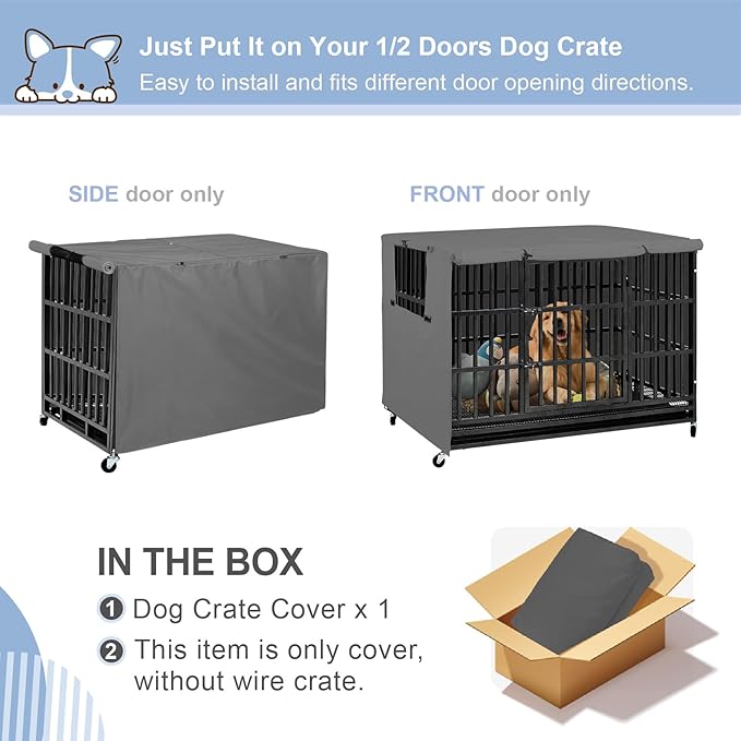 Explore Land Dog Crate Cover Heavy Duty Polyester Pet Kennel Sunshade Universal Fit for 30 inches Wire Cage (Grey)