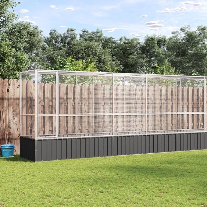 Outdoor Aviary Bird Cage, Galvanized Steel Outside Ample Activity Space Birdcage, 246.7"x42.1"x83.5", -264