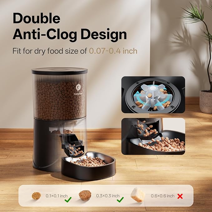 Automatic Cat Feeder WiFi- 5Ghz Cat Food Dispenser with APP Remote Control- Auto Pet Feeder for Small Dog Indoor- Easy to Set Up and Clean- Dual Power with Desiccant Bag& Stainless Steel
