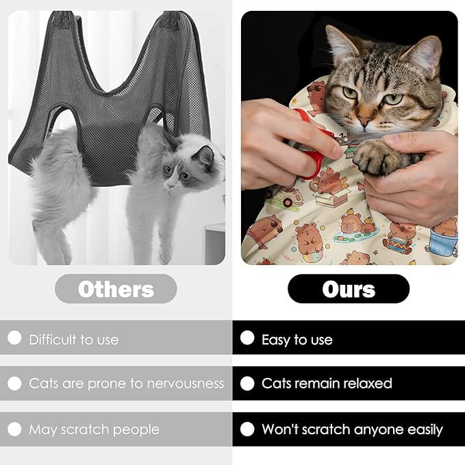 27.6"Cat Grooming Wrap, Self Adhesive Cat Wrap for Cutting Nails, Anti-Escape Calming Cat Swaddle Wrap for Medicine Ear Cleaning, Anti-Scratch Cats Burrito Restraint Blanket, Multifunctional Pet Tool