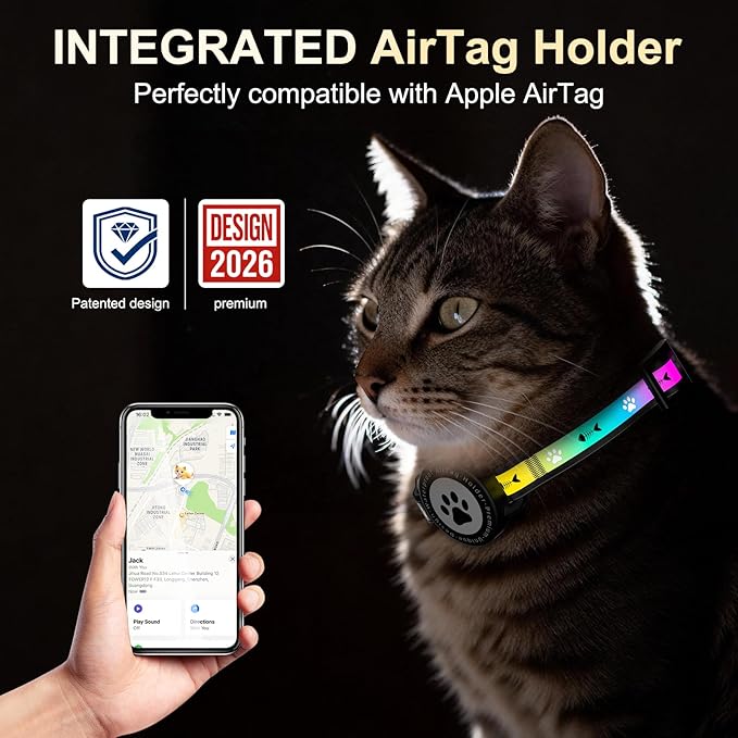 Airtag Cat Collar Breakaway, Reflective Cat Collar with AirTag Holder and Bell, Compatible with Apple Air Tag, Comfortable Padding, Adjustable, Durable (Yellow, S)