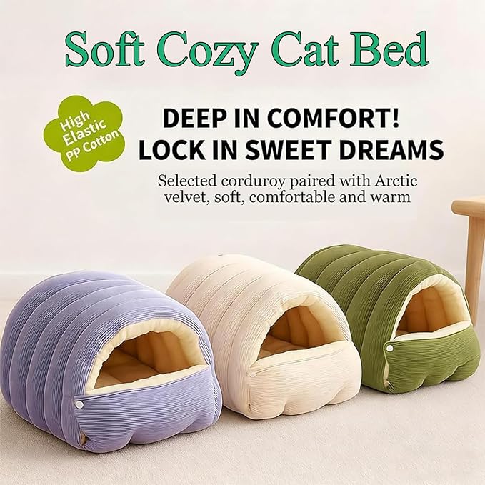 Expectation Cat Bed, Removable and Washable Winter Closed-Off Cat Bed, Soft Fluffy Warm Autumn/Winter Cats House, Washable Non-Slip Pet Sleeping Bag for Indoor Cats Small Dogs (E,Large)