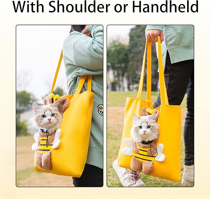 Pet Canvas Shoulder Carrying Bag, Cute Rabbit Shaped Cat Carrier, L Size Portable Kitten & Puppy Tote, Comfort Carriers for Small Dogs, Cats, and Pets, Handbag for Outdoor, Shopping, and Camping