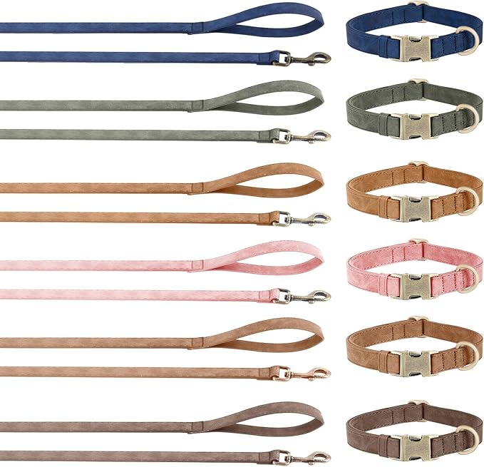 Genuine Leather Dog Collar - Adjustable Pet Collar with Quick Release Metal Buckle, Soft Skin Friendly Real Leather Collar for Small, Medium, Large Dogs (Dark Brown Collar + Rope, L：Fit 15-23" Neck)