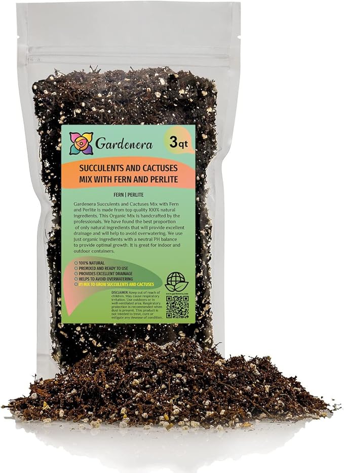 Gardenera Fern + Perlite Soil Mix for Repotting and Planting Succulents and Cactuses - 3 Quart Bag