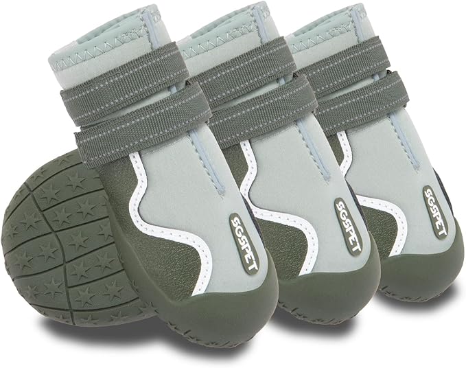 Dog Shoes Winter Snow Boots for Large Size Medium Dogs Reflective Anti-Slip Paw Protectors for Rain Booties Hot Pavement Hardwood Floors Running Water-Resistant Dog Shoes (Green, 4# (S))