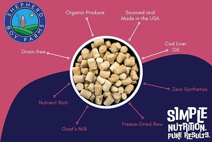 Shepherd Boy Farms Freeze-Dried Pork Cat Food – High-Protein, Grain-Free, Made with Organic Ingredients & Goat’s Milk (12oz)
