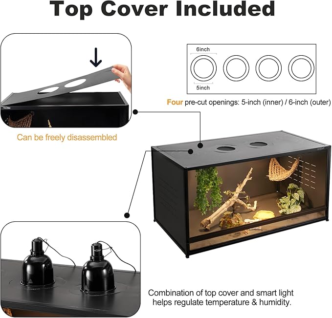 Large PVC Reptile Enclosure 76 Gallons with 12'' Height Cabinet Reptile Terrarium 44''x20''x20'' for Bearded Dragon Gecko Lizard Snake, Wide Breeding Vivarium Area with Sliding Doors Lock