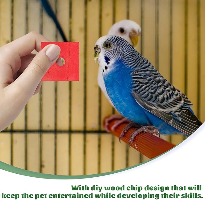 Parrot Toys 100 Pcs Wooden Blocks Bird Chewing Trim Beak Foot Craft Cage Part Mini Wood Chip Charms DIY Playing Chewing Shredding Mixed Large Bird Toys