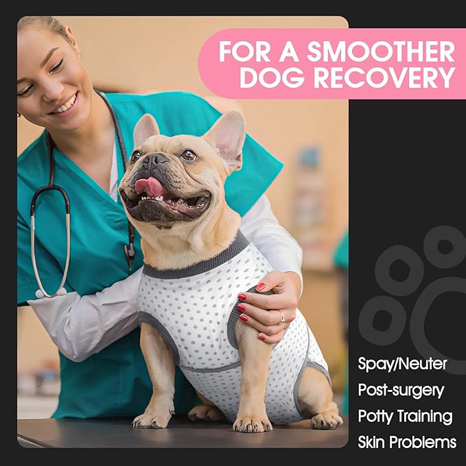 FUAMEY Dog Recovery Suit Male,Dogs Surgery Neuter Suits Puppy Spay Shirts for Female Protect Dog's Skin Anti Licking Abdominal Wounds Doggie Onesie Pet Bodysuit Alternative to Cone Polka Dot S