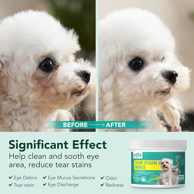 Dog Eye Wipes, Gentle Eye Wipes for Dogs & Cats, Pet Eye Cleaner Wash Removes Discharge, Crust, Debris, and Gunk (100, Blueberry)