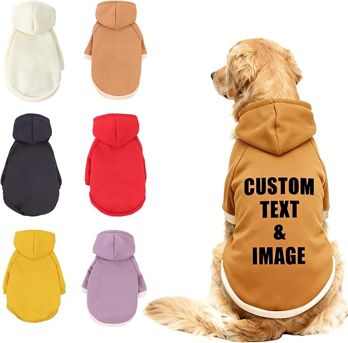 Custom Dog Hoodie, Personalized Sweatshirt with Photo Text Name Logo, Customized Hooded Sweater for Small Medium Large Dogs & Cats (Brown, XX-Large)