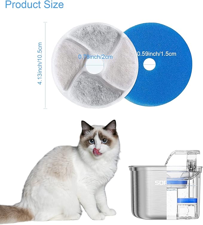 SORON Cat Water Fountain Filters, 4 Packs Replacement Filters for Automatic Pet Fountain, 4.13inch Filters For Cat Water Fountain