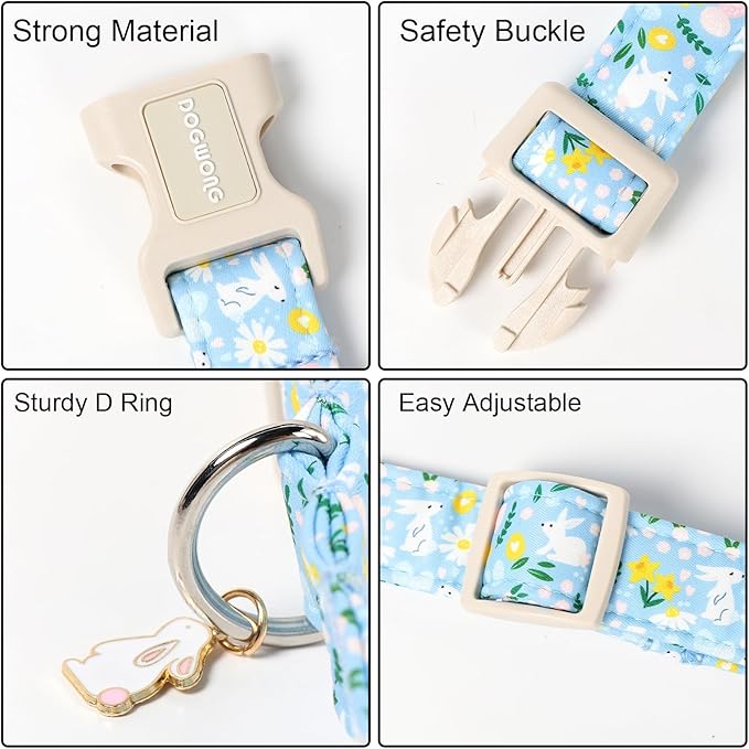 DOGWONG Easter Dog Collar-Cute Easter Rabbit Bunnies Egg Dog Collar, Adjustable Soft Easter Dog Collar for Small Medium Large Dogs, M