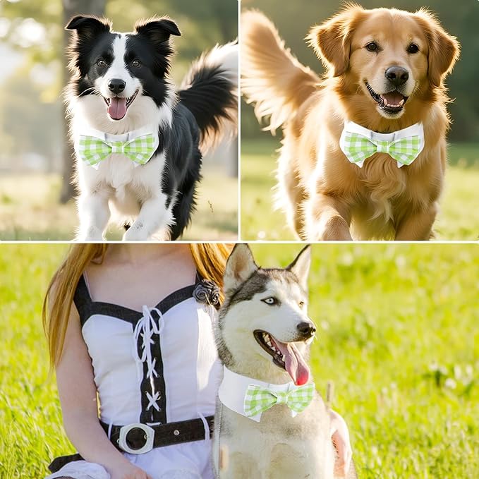 Segarty Dog Bow Tie for Neck Girths 12.6-15.7 inch, Adjustable Green Plaid Bowtie Collar for Dogs, Pet Neck Tie Tuxedo Comfortable Cotton Pets Grooming Accessories for Wedding Holiday Birthday Party