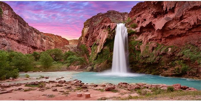 AWERT 48x18 inches Reptile Habitat Background Sunset Mountain Waterfall Terrarium Background Durable Polyester Background