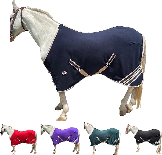 Majestic Ally Anti Pill Fleece Horse Blanket/Sheet with Silver Braided Rope (Navy, 78)