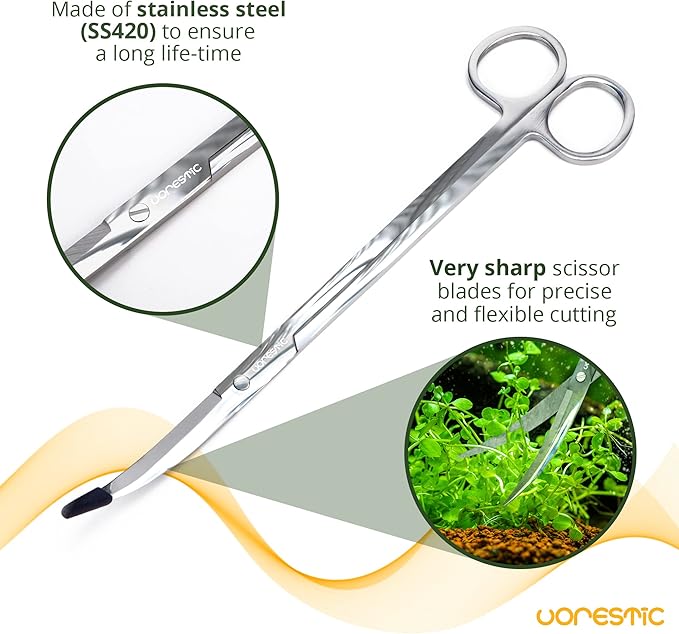 VORESTIC Long Aquarium Scissors for Plants 9.8 inches, Aquascaping Scissors Curved, Aquarium Plant Trimmer, Aquascape Tools, Terrarium Tools for Plants