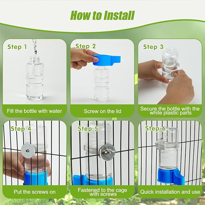 BWOGUE 2PCS Automatic Bird Water Dispenser, 4.73 Fl Oz Parakeet Water Dispenser for Cage No Mess Suspended Bird Water Feeder for Cockatiel Budgie Conure Lovebirds