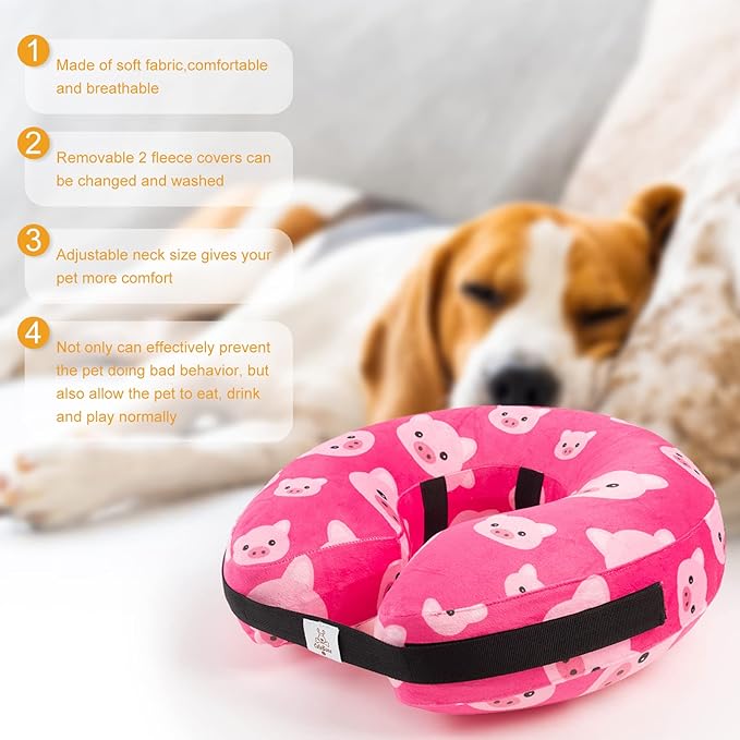 CuteBone Inflatable Dog Neck Donut with Removable Soft Fleece Covers for Small/Medium/Large Dogs and Cats After Surgery GWB01XL