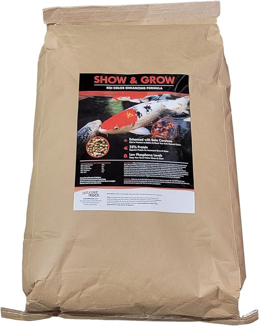HALF OFF PONDS Show & Grow Koi Fish Food - 30 lb Floating Pellets, 5mm Size - Goldfish Food for Ponds - 35% Protein with Beta Carotene & Vitamins - Enhances Color Vibrancy & Body Definition
