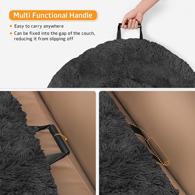 Calming Dog Bed Fluffy Plush Dog Mat for Furniture Protector with Removable Washable Cover for Large Medium Small Dogs and Cats (Medium(41x37x6), Dark Grey)