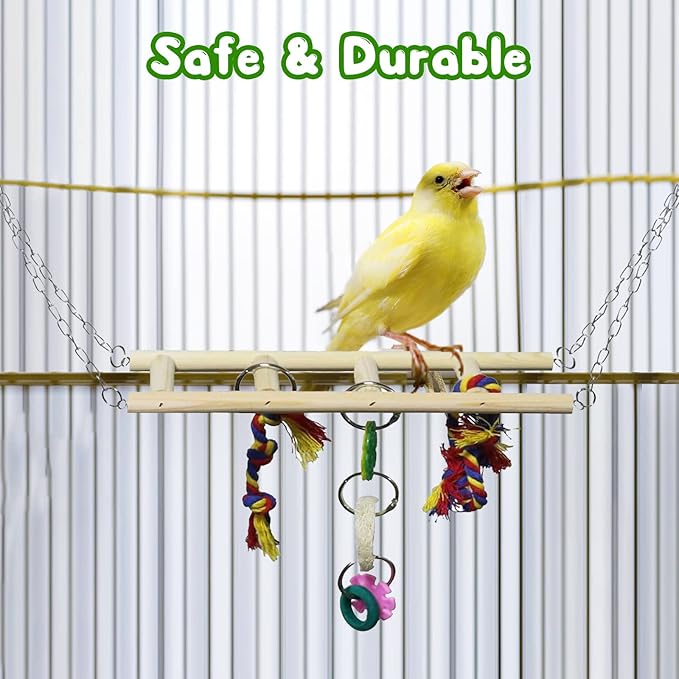 BWOGUE 7 Pack Bird Parrot Toys - Natural Wood Chewing, Climbing, Hanging & Hammock Toys for Small Parakeets, Cockatiels, Conures, Finches, Budgie, Parrots, Love Birds