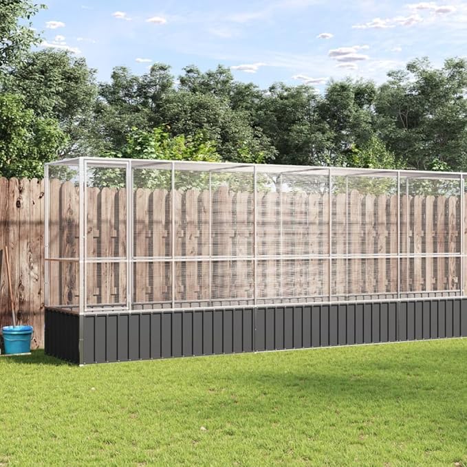 Large Bird Aviary with Extension, Outdoor Galvanized Steel Bird Cage, Galvanized Steel Outdoor Bird Aviary, Mesh Fence Bird House for Small Animals, 492.3"x42.1"x83.5"