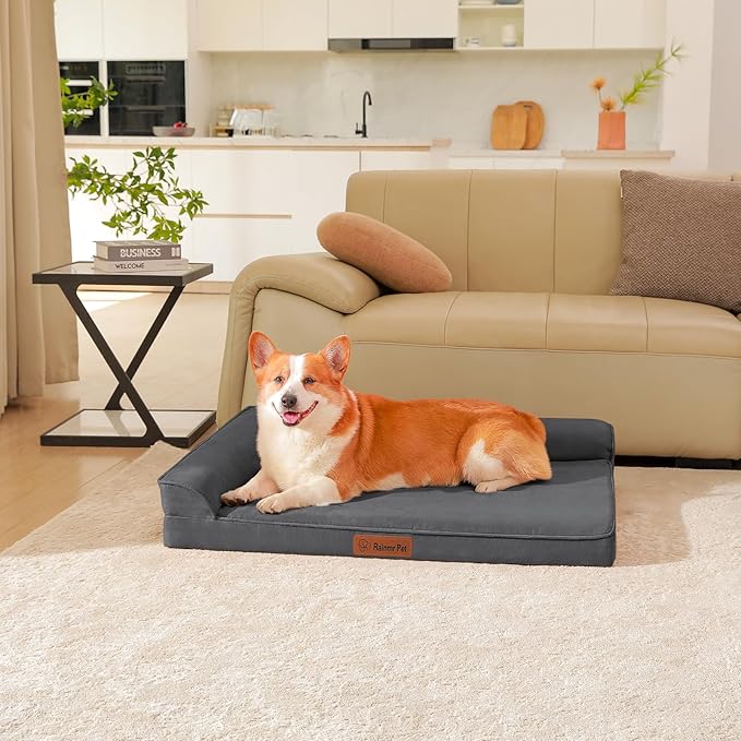 Chew Proof Dog Bed, 3" Memory Foam Dog Bed for Medium and Large Dogs, Removable and Washable Microsuede Cover, Waterproof Liner, Nonskid Bottom, 41x27 Inches XL Dark Grey