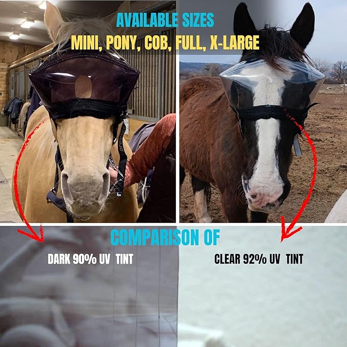 Recovery Vizor, (Size XL - Clear UV Tint) Medical and Preventative Horse Eye (Goggle) Protection Mask for Uveitis/Injury/Scratch or Corneal Ulcer, Infection, Blindness