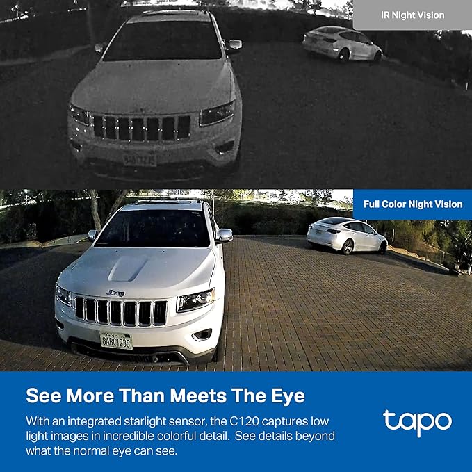 Tapo by TP-Link 2K QHD Security Camera Indoor/Outdoor, 2024 PCMag Editor's Choice, Color Night Vision, Free Person/Pet/Vehicle Detection, Baby Monitor, Local/Cloud Storage, IP66, Dual-Spotlight(C120)
