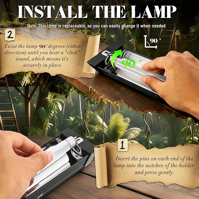 T5 Reptile UVB Light 22.7 Inches Fixture with UVB 10.0 Bulb High Output Hood for Terrariums, Basking Reptiles, Lizards, Chameleons, Iguanas, Bearded Dragons, 14W