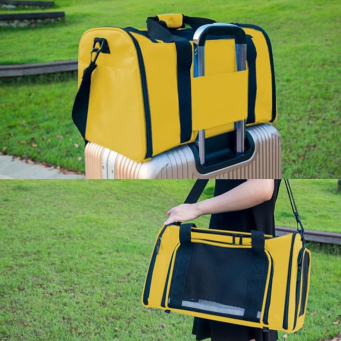 Soft Sided Carrier for Small Medium Cats Dogs,TSA Airline Approved Collapsible Travel Pet Carrier (Medium, Yellow)