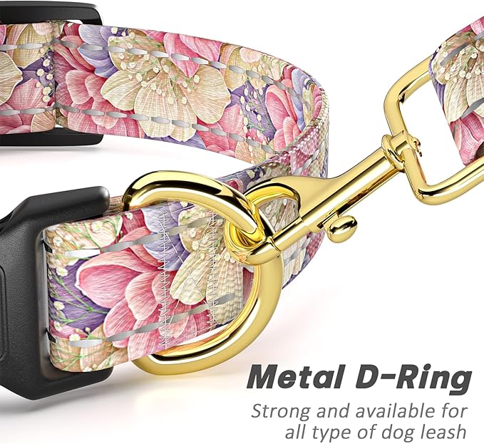 Reflective Dog Collar for Extra Small Dogs, Cute Flower Theme Adjustable Heavy-Duty Nylon Puppy Collar for Boy and Girl Female, Soft Pet Accessories with Quick Release Buckle, Colorful Floral