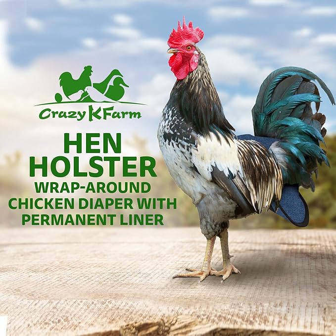 Hen Holster Bird Diaper, Wrap Around - for Hens, Roosters, Ducks, Leak-Proof Design, Comfortable Fleece Strap Bird Harness with Sewn-in Liner, Secure Hook and Loop Closure - Large, Denim