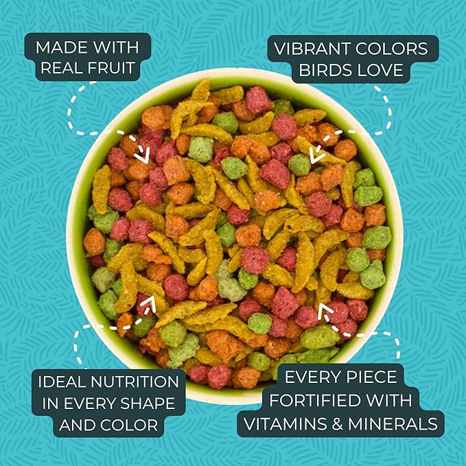 ZuPreem FruitBlend Bird Food, Bird Feed Pellets for Cockatiel, Lovebird, Quaker, Small Conure, Lorikeet, Core Nutrition with Natural Fruit, Cockatiel Food, Conure Feed, (Medium, 10 lb Bag)