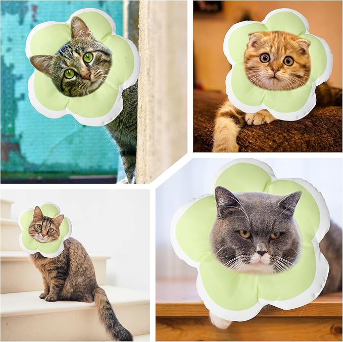 Cat Cone Collar Soft, Waterproof Cats Cones to Stop Licking After Surgery, Adjustable Soft Elizabeth Cats Collars for Wound Healing, Flower Shape Cat Recovery Collar (Green, Large)