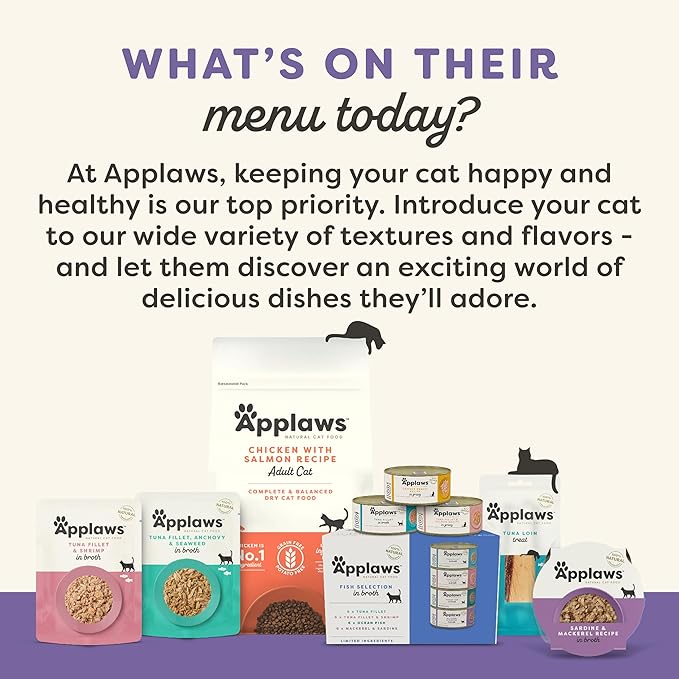 Applaws Natural Wet Cat Food in Broth, Made with Limited and Natural Ingredients, Fish Selection Variety Pack in Broth (12 x 5.5oz Cans)