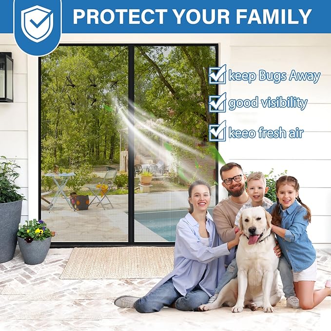 Upgraded PET Mesh Magnetic Screen Door Stronger Than Fiberglass and Polyester,Hands Free,Keep Bugs Out,Pet & Kid Friendly,Suitable for Sliding Doors,Patio and French Doors-80" X 96"