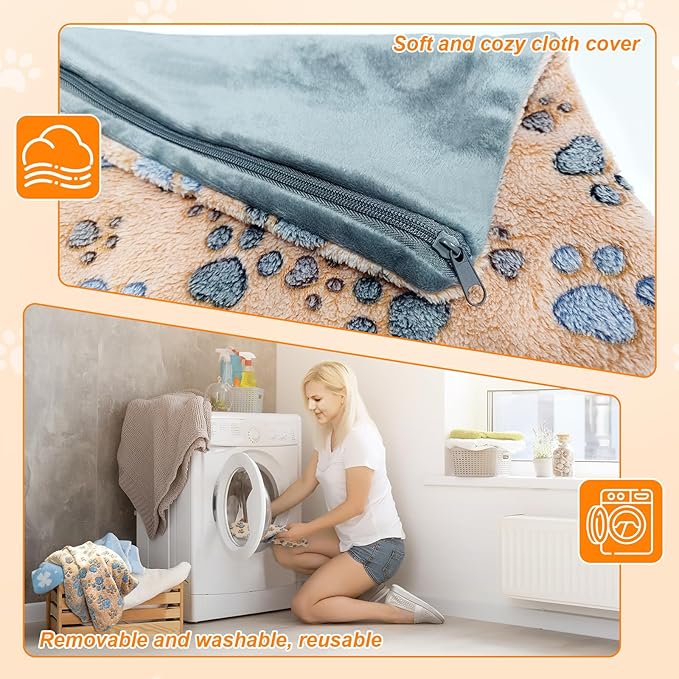 Cat Heating Pad, 17×13 In Heated Cat Bed With Intelligent Constant Temperature Switch, PVC Waterproof With Metal Protective Tube Puppy Whelping Supplies, Comes With a Plush Cotton Sleeve-Apricot