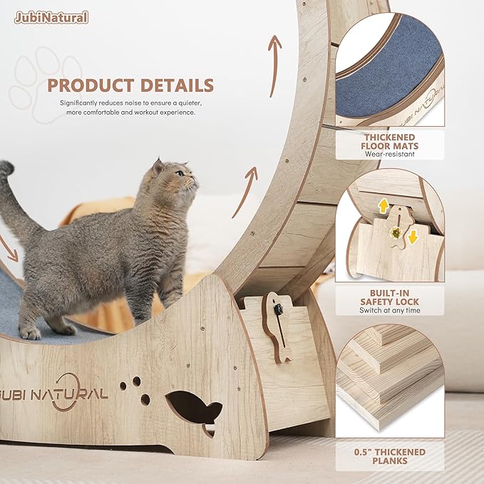 Cat Exercise Wheel, 35.9" Cat Running Wheel for Indoor Cats with Quiet Carpeted Runway, Cats Treadmill Wheels with Locking Mechanism, Cat's Weight Loss and Health
