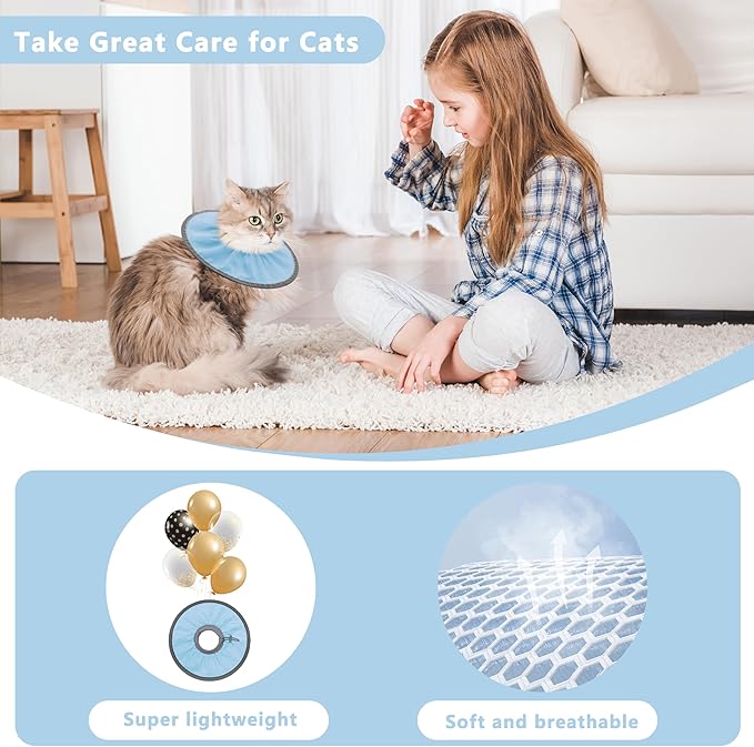 Lightweight Cat Cone Collar Soft, Soft Comfortable Cat Recovery Collar After Surgery, Elizabethan E Collar for Cats, Cone for Cats to Stop Licking (Baby Blue, Small)